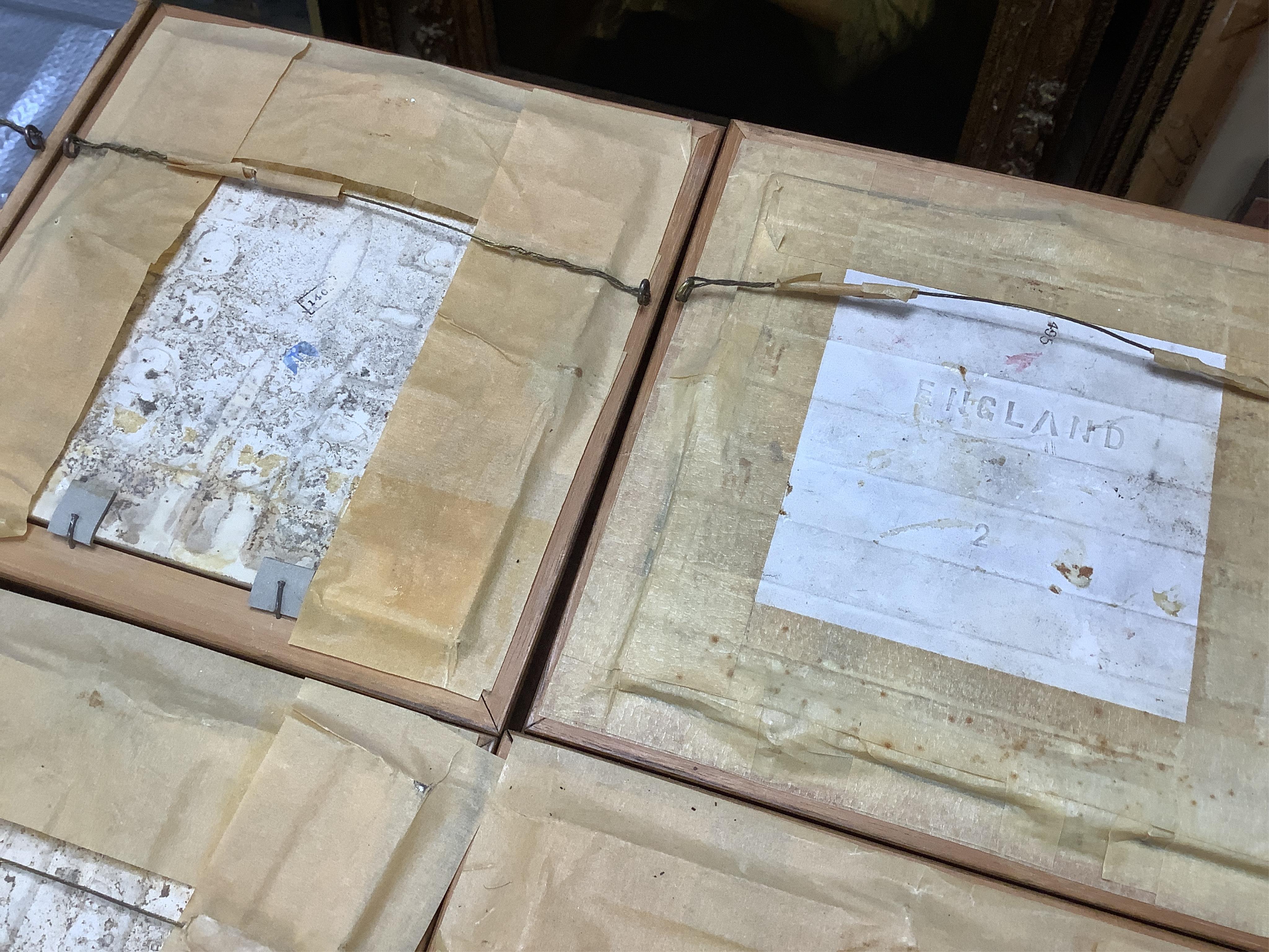 A collection of various tiles to include Minton style and a framed Chinese circular plaque